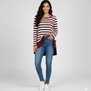 She and Sky Maroon and White Striped Top